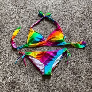 Island World Apparel Tie Dye Bikini Set Triangle Top Tie Side Bottom Swim SIZE L